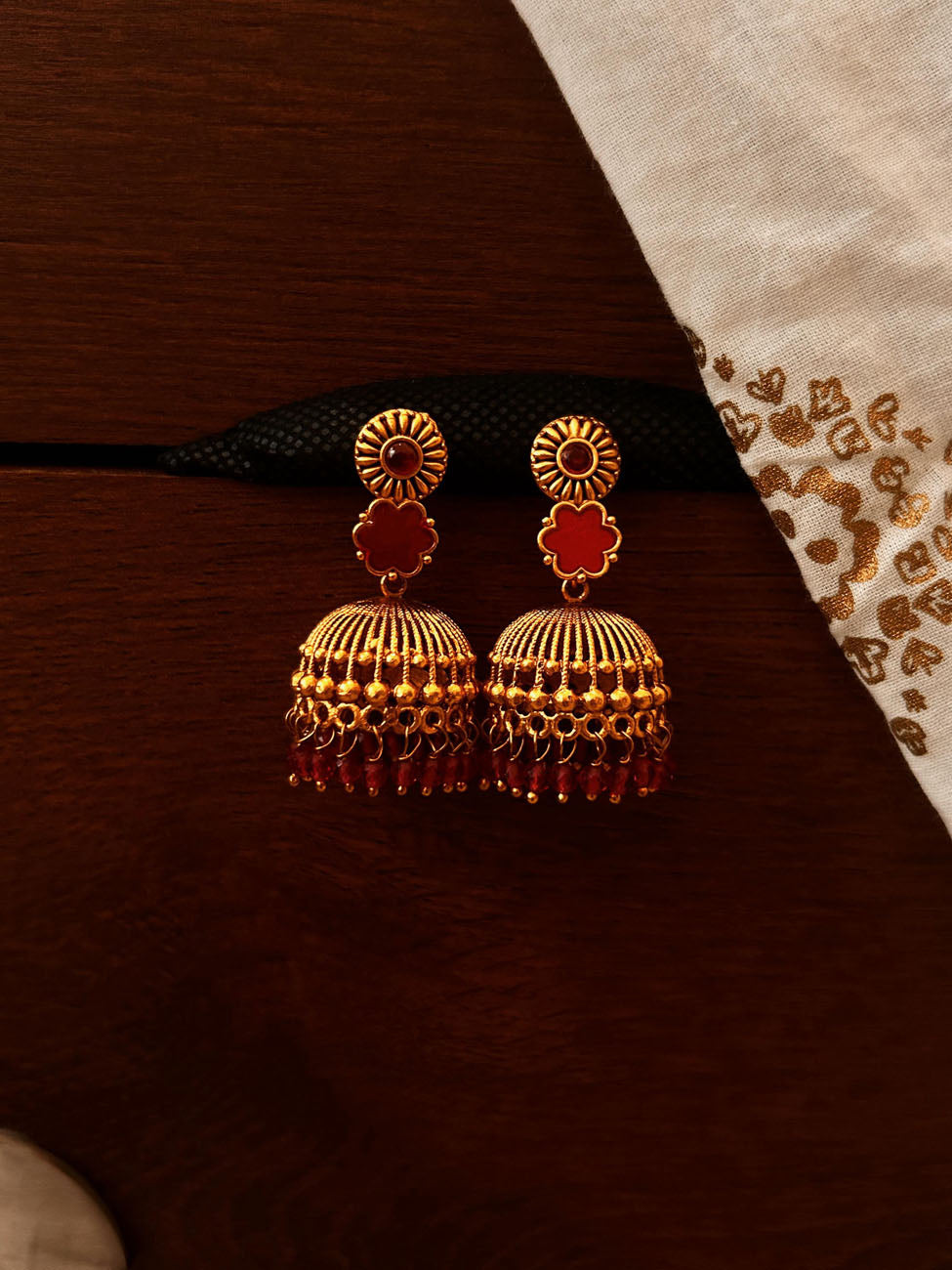 Gold plated red antique earrings