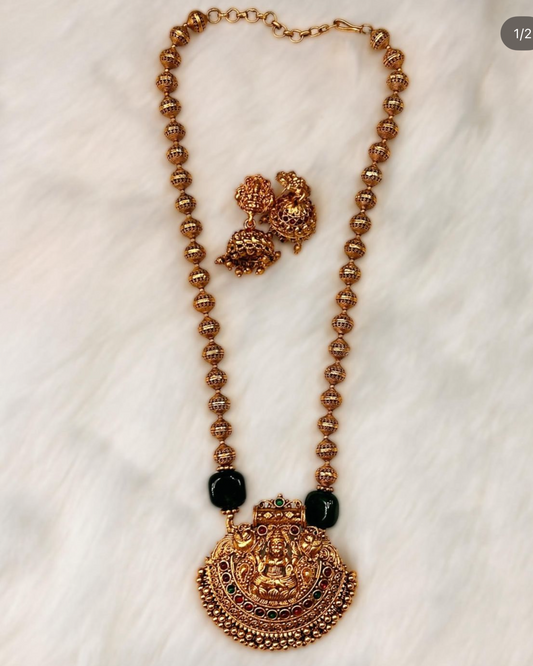 GOLD PLATED BEADED LAKSHMI CHAIN SET