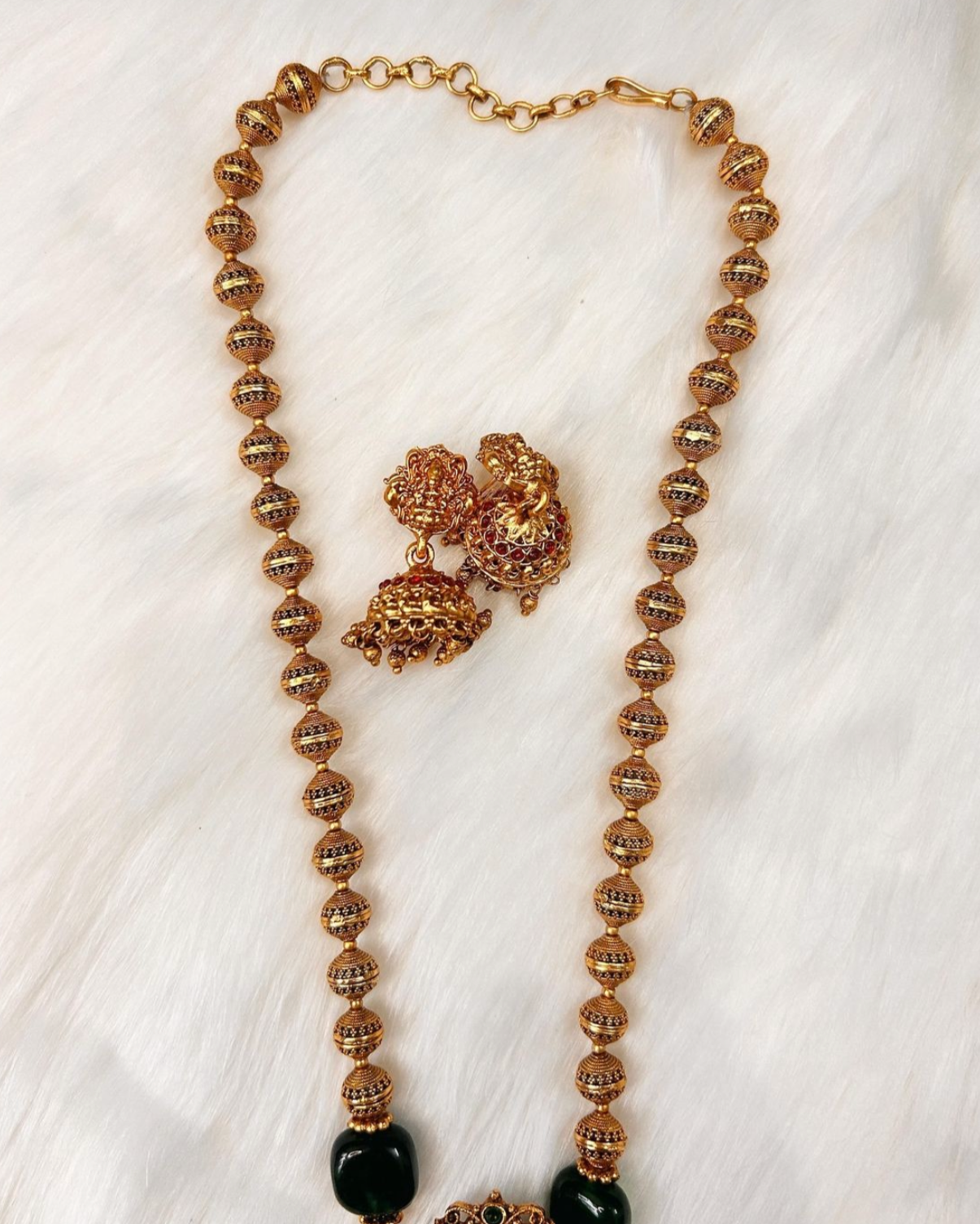 GOLD PLATED BEADED LAKSHMI CHAIN SET